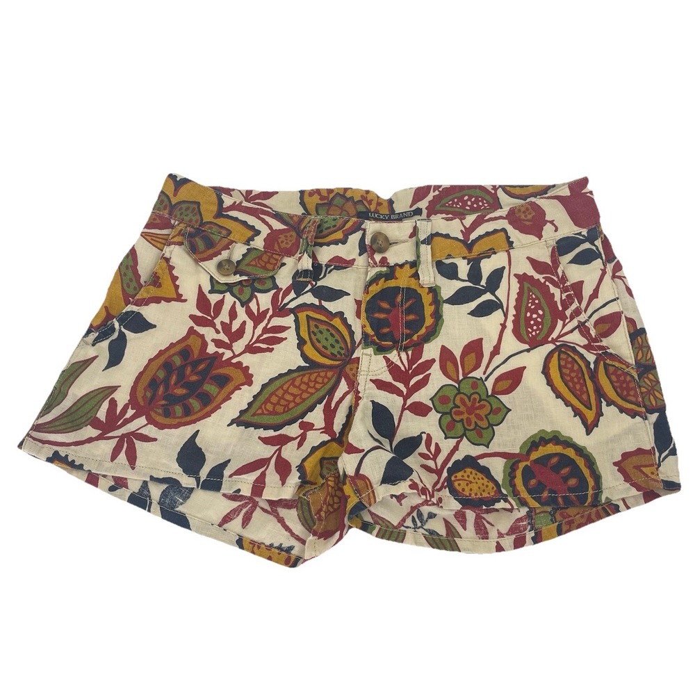 Lucky Brand Jeans Dispatcher VTG Floral Print Linen Shorts 26 (30") Boho Hippie